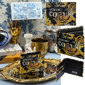 🆕 VERSACE JEANS COUTURE 🧿 NWOT Logo Couture Garland Wallet, Black & Yellow